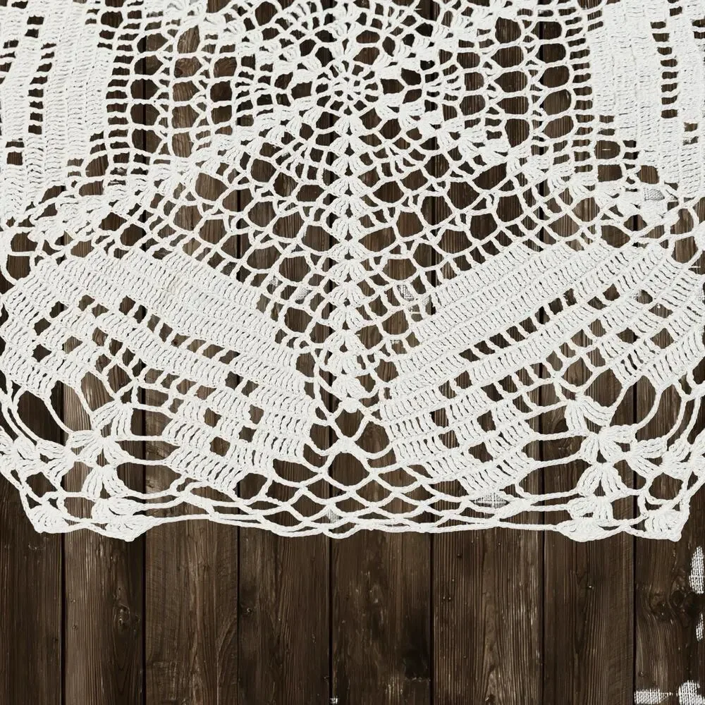 Hand Crocheted White Doily 13x15 Hexagon Centerpiece Table Mat Cottage Decor Vtg